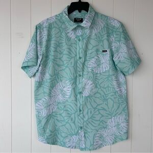 Hurley Men’s One and Only Lido Stretch Shirt Palm Leaf Design Mint Green Sz S